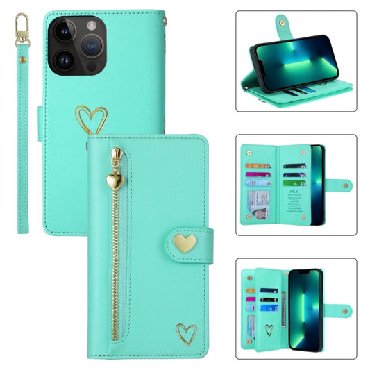 For iPhone 13 Pro Max POLA Love Multi-Card Slots Zipper Wallet Leather Phone Case(Light Green) - iPhone 13 Pro Max Cases by POLA | Online Shopping UK | buy2fix