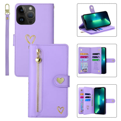 For iPhone 13 Pro Max POLA Love Multi-Card Slots Zipper Wallet Leather Phone Case(Purple) - iPhone 13 Pro Max Cases by POLA | Online Shopping UK | buy2fix