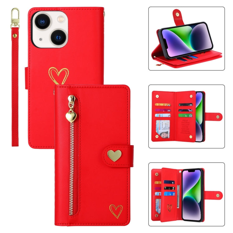 For iPhone 14 POLA Love Multi-Card Slots Zipper Wallet Leather Phone Case(Red) - iPhone 14 Cases by POLA | Online Shopping UK | buy2fix