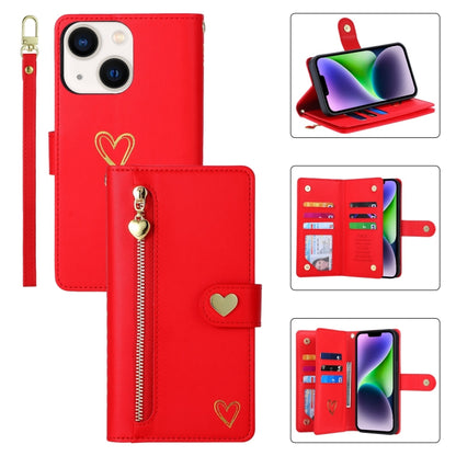 For iPhone 14 POLA Love Multi-Card Slots Zipper Wallet Leather Phone Case(Red) - iPhone 14 Cases by POLA | Online Shopping UK | buy2fix