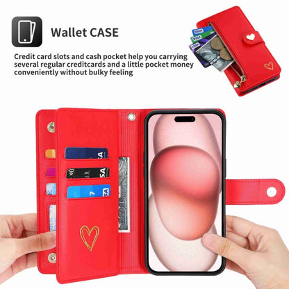 For iPhone 14 POLA Love Multi-Card Slots Zipper Wallet Leather Phone Case(Red) - iPhone 14 Cases by POLA | Online Shopping UK | buy2fix