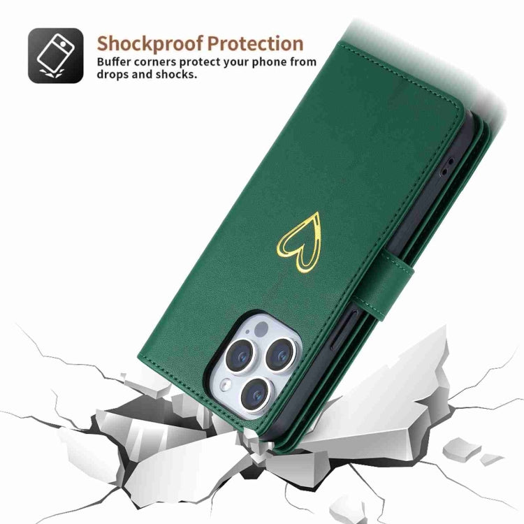 For iPhone 14 POLA Love Multi-Card Slots Zipper Wallet Leather Phone Case(Dark Green) - iPhone 14 Cases by POLA | Online Shopping UK | buy2fix