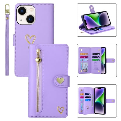 For iPhone 14 POLA Love Multi-Card Slots Zipper Wallet Leather Phone Case(Purple) - iPhone 14 Cases by POLA | Online Shopping UK | buy2fix