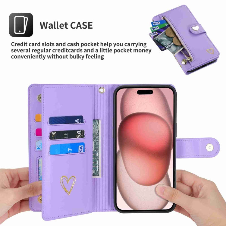 For iPhone 14 POLA Love Multi-Card Slots Zipper Wallet Leather Phone Case(Purple) - iPhone 14 Cases by POLA | Online Shopping UK | buy2fix