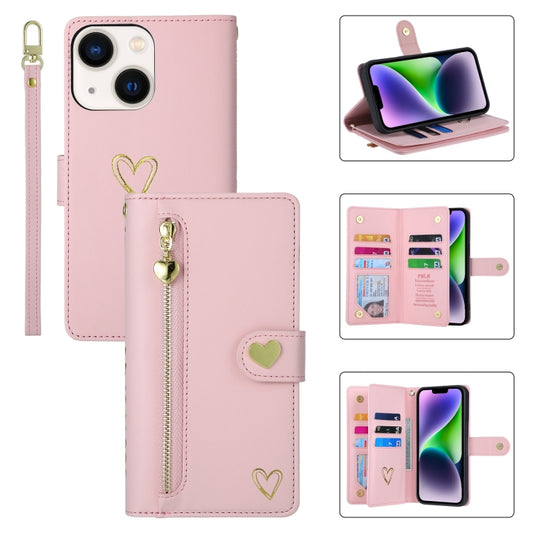 For iPhone 14 Plus POLA Love Multi-Card Slots Zipper Wallet Leather Phone Case(Pink) - iPhone 14 Plus Cases by POLA | Online Shopping UK | buy2fix