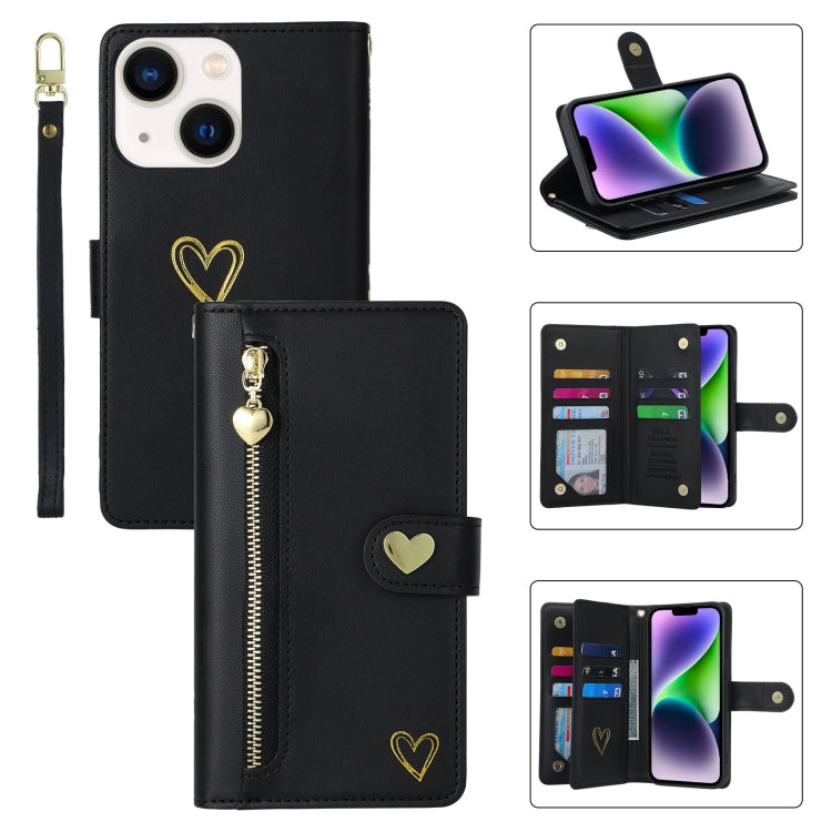 For iPhone 14 Plus POLA Love Multi-Card Slots Zipper Wallet Leather Phone Case(Black) - iPhone 14 Plus Cases by POLA | Online Shopping UK | buy2fix