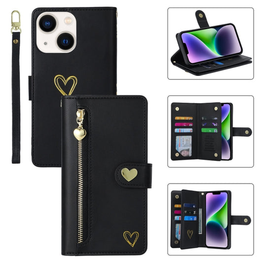 For iPhone 14 Plus POLA Love Multi-Card Slots Zipper Wallet Leather Phone Case(Black) - iPhone 14 Plus Cases by POLA | Online Shopping UK | buy2fix