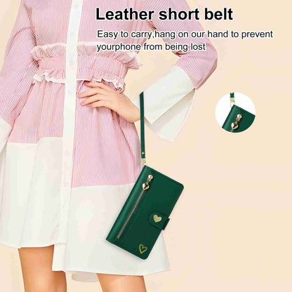 For iPhone 14 Plus POLA Love Multi-Card Slots Zipper Wallet Leather Phone Case(Dark Green) - iPhone 14 Plus Cases by POLA | Online Shopping UK | buy2fix