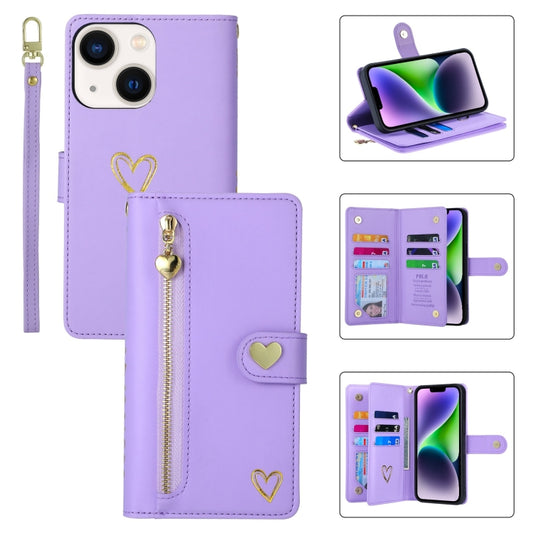 For iPhone 14 Plus POLA Love Multi-Card Slots Zipper Wallet Leather Phone Case(Purple) - iPhone 14 Plus Cases by POLA | Online Shopping UK | buy2fix