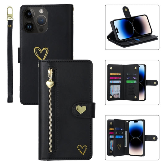 For iPhone 14 Pro POLA Love Multi-Card Slots Zipper Wallet Leather Phone Case(Black) - iPhone 14 Pro Cases by POLA | Online Shopping UK | buy2fix