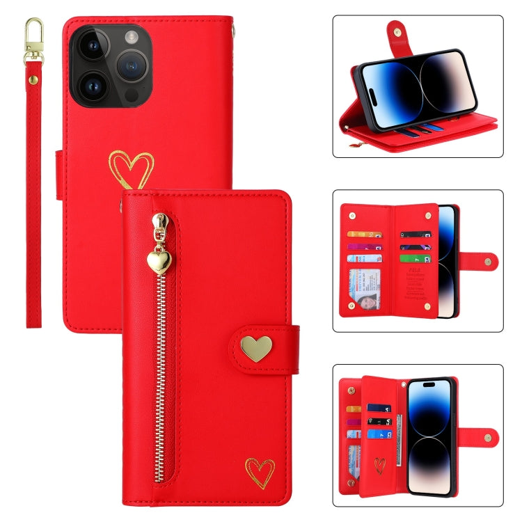 For iPhone 14 Pro POLA Love Multi-Card Slots Zipper Wallet Leather Phone Case(Red) - iPhone 14 Pro Cases by POLA | Online Shopping UK | buy2fix