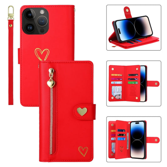 For iPhone 14 Pro POLA Love Multi-Card Slots Zipper Wallet Leather Phone Case(Red) - iPhone 14 Pro Cases by POLA | Online Shopping UK | buy2fix