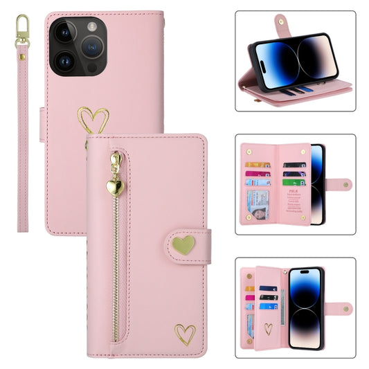 For iPhone 14 Pro Max POLA Love Multi-Card Slots Zipper Wallet Leather Phone Case(Pink) - iPhone 14 Pro Max Cases by POLA | Online Shopping UK | buy2fix