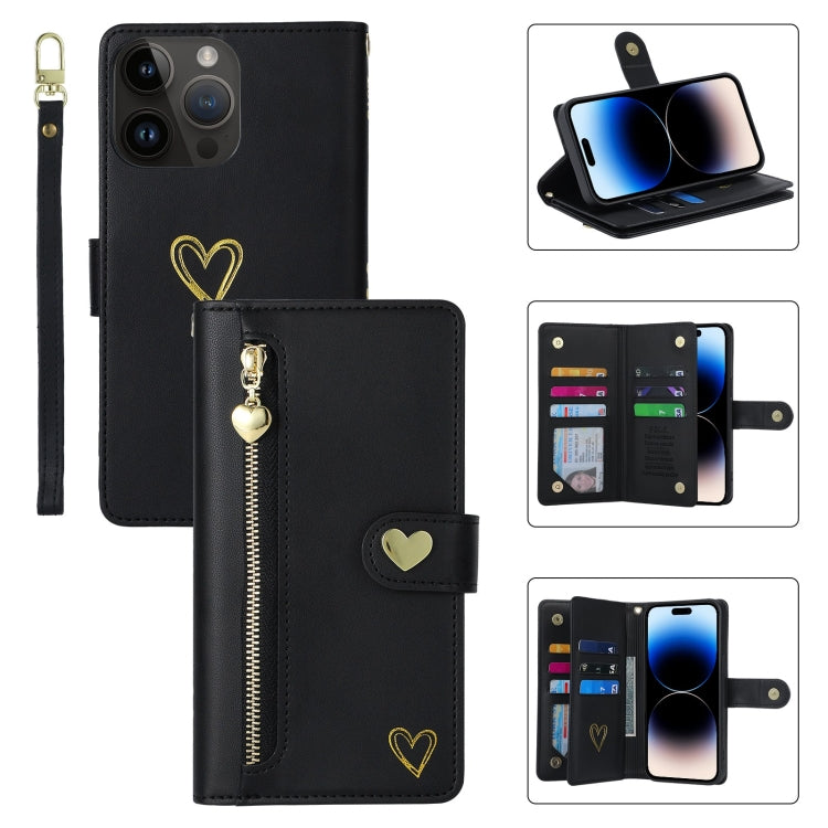 For iPhone 14 Pro Max POLA Love Multi-Card Slots Zipper Wallet Leather Phone Case(Black) - iPhone 14 Pro Max Cases by POLA | Online Shopping UK | buy2fix
