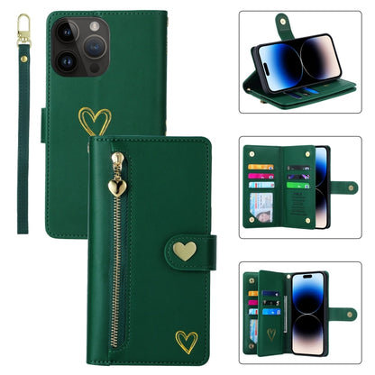 For iPhone 14 Pro Max POLA Love Multi-Card Slots Zipper Wallet Leather Phone Case(Dark Green) - iPhone 14 Pro Max Cases by POLA | Online Shopping UK | buy2fix