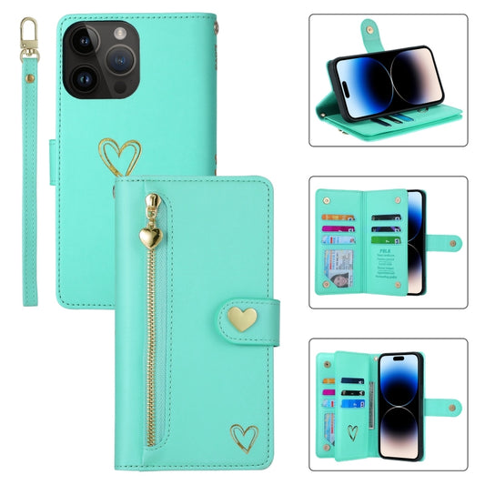 For iPhone 14 Pro Max POLA Love Multi-Card Slots Zipper Wallet Leather Phone Case(Light Green) - iPhone 14 Pro Max Cases by POLA | Online Shopping UK | buy2fix