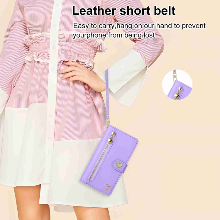 For iPhone 15 POLA Love Multi-Card Slots Zipper Wallet Leather Phone Case(Purple) - iPhone 15 Cases by POLA | Online Shopping UK | buy2fix