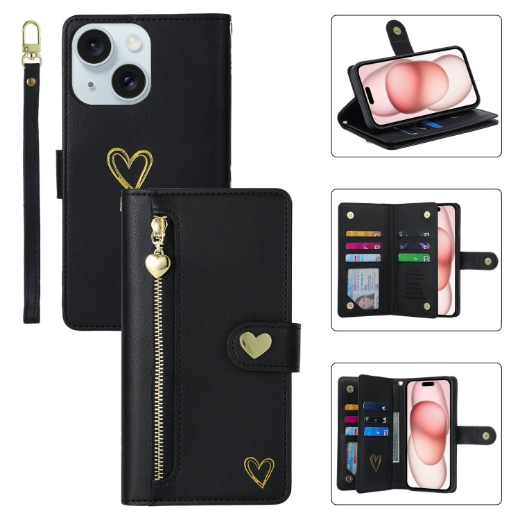 For iPhone 15 Plus POLA Love Multi-Card Slots Zipper Wallet Leather Phone Case(Black) - iPhone 15 Plus Cases by POLA | Online Shopping UK | buy2fix