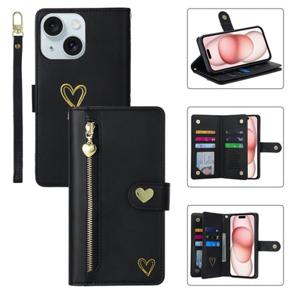For iPhone 15 Plus POLA Love Multi-Card Slots Zipper Wallet Leather Phone Case(Black) - iPhone 15 Plus Cases by POLA | Online Shopping UK | buy2fix