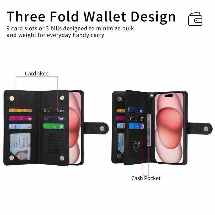 For iPhone 15 Plus POLA Love Multi-Card Slots Zipper Wallet Leather Phone Case(Black) - iPhone 15 Plus Cases by POLA | Online Shopping UK | buy2fix