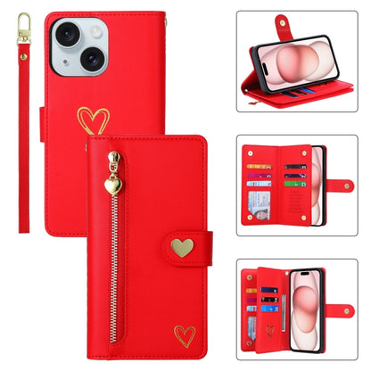 For iPhone 15 Plus POLA Love Multi-Card Slots Zipper Wallet Leather Phone Case(Red) - iPhone 15 Plus Cases by POLA | Online Shopping UK | buy2fix