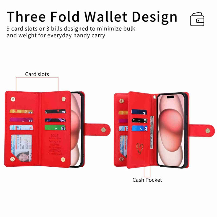 For iPhone 15 Plus POLA Love Multi-Card Slots Zipper Wallet Leather Phone Case(Red) - iPhone 15 Plus Cases by POLA | Online Shopping UK | buy2fix
