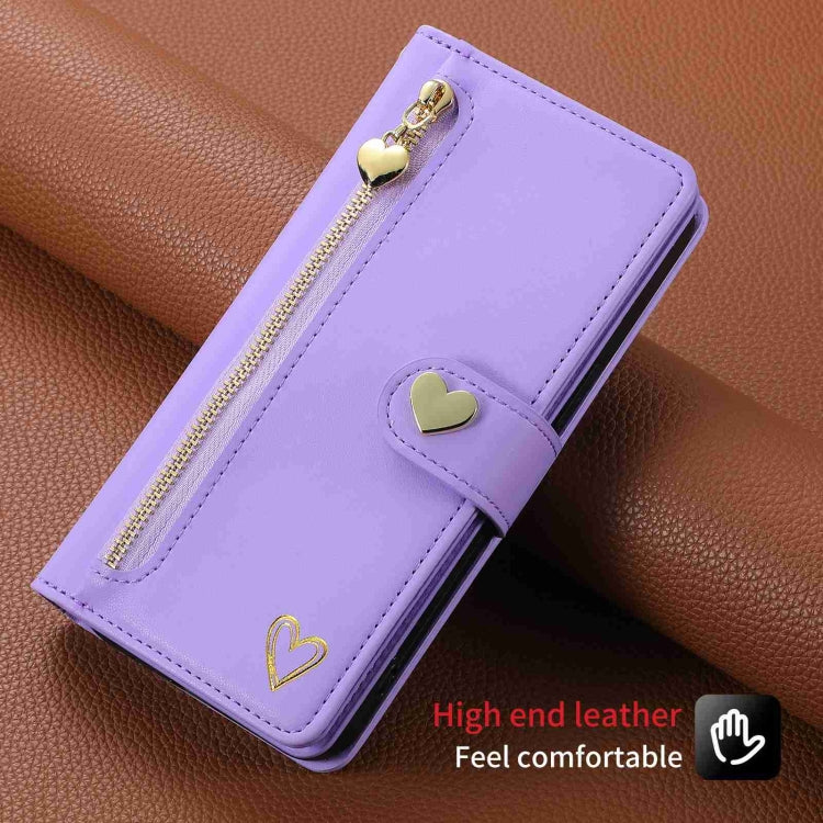 For iPhone 15 Plus POLA Love Multi-Card Slots Zipper Wallet Leather Phone Case(Purple) - iPhone 15 Plus Cases by POLA | Online Shopping UK | buy2fix