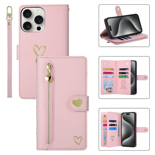 For iPhone 15 Pro POLA Love Multi-Card Slots Zipper Wallet Leather Phone Case(Pink) - iPhone 15 Pro Cases by POLA | Online Shopping UK | buy2fix