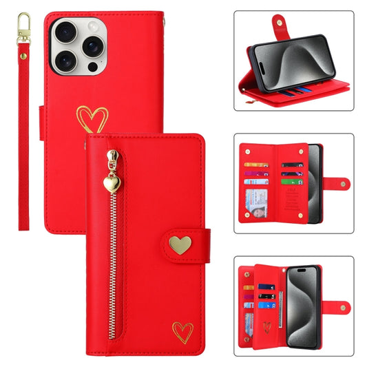 For iPhone 15 Pro POLA Love Multi-Card Slots Zipper Wallet Leather Phone Case(Red) - iPhone 15 Pro Cases by POLA | Online Shopping UK | buy2fix