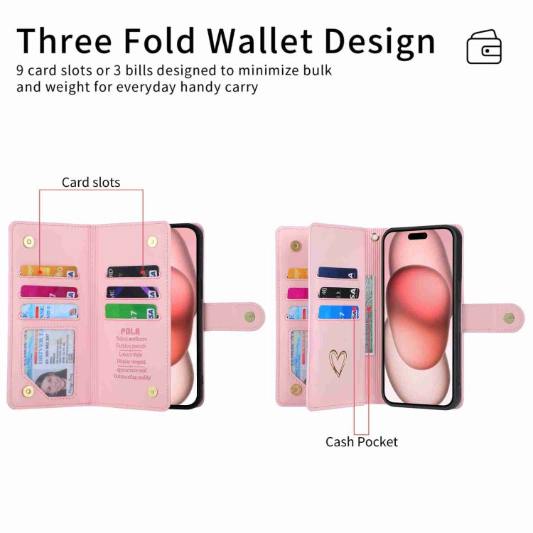 For iPhone 15 Pro Max POLA Love Multi-Card Slots Zipper Wallet Leather Phone Case(Pink) - iPhone 15 Pro Max Cases by POLA | Online Shopping UK | buy2fix