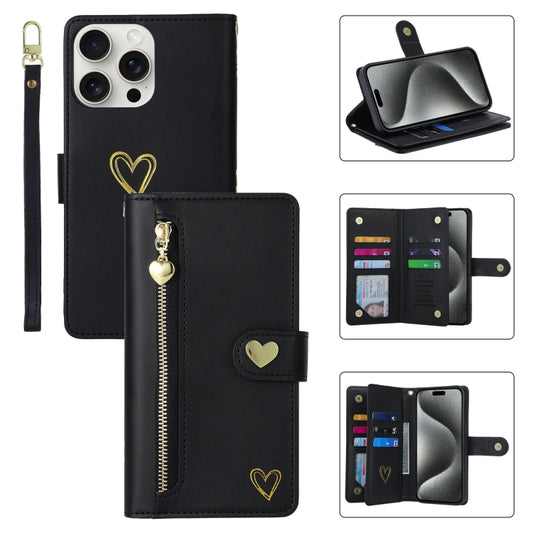 For iPhone 15 Pro Max POLA Love Multi-Card Slots Zipper Wallet Leather Phone Case(Black) - iPhone 15 Pro Max Cases by POLA | Online Shopping UK | buy2fix
