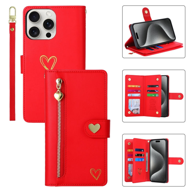 For iPhone 15 Pro Max POLA Love Multi-Card Slots Zipper Wallet Leather Phone Case(Red) - iPhone 15 Pro Max Cases by POLA | Online Shopping UK | buy2fix