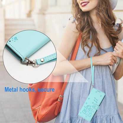 For iPhone 16e Embossed Kitten Phone Leather Case with Lanyard(Mint Green) - iPhone 16e Cases by buy2fix | Online Shopping UK | buy2fix