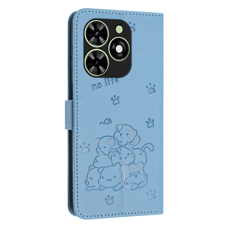 For Tecno Spark Go 2024 4G Embossed Kitten Phone Leather Case with Lanyard(Blue) - Tecno Cases by buy2fix | Online Shopping UK | buy2fix