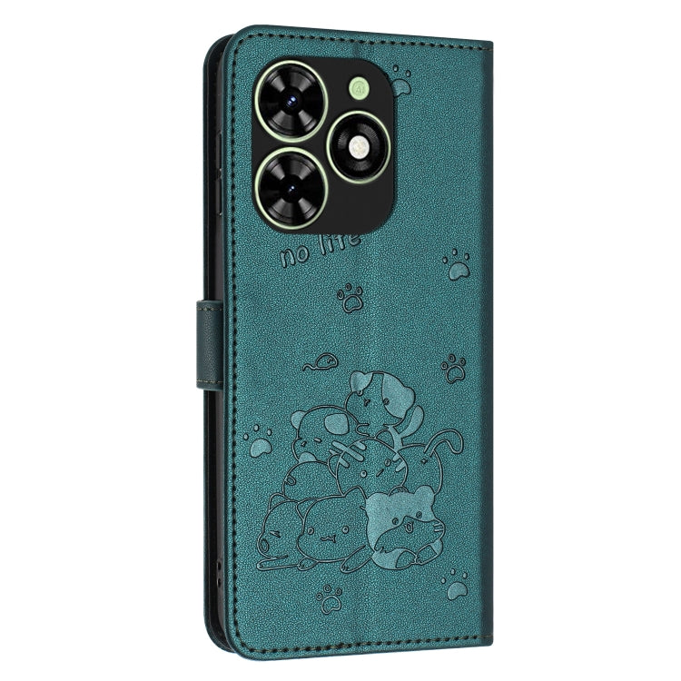 For Tecno Spark Go 2024 4G Embossed Kitten Phone Leather Case with Lanyard(Dark Green) by buy2fix