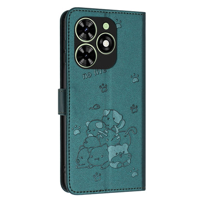 For Tecno Spark Go 2024 4G Embossed Kitten Phone Leather Case with Lanyard(Dark Green) by buy2fix
