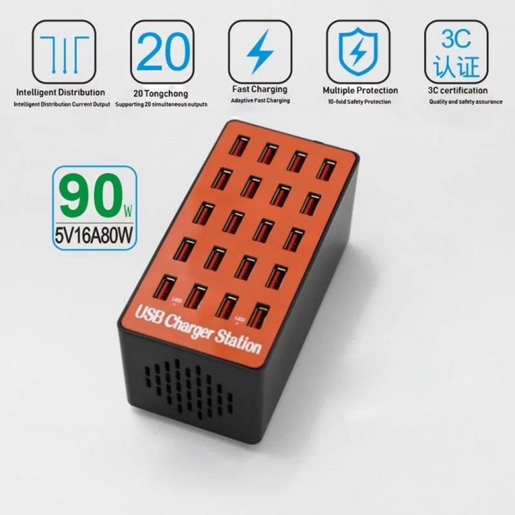 WLX-A5 90W 20 Ports USB Automatic Allocation Smart Charging Station with Indicator Light(EU Plug) - Multifunction Charger by buy2fix | Online Shopping UK | buy2fix