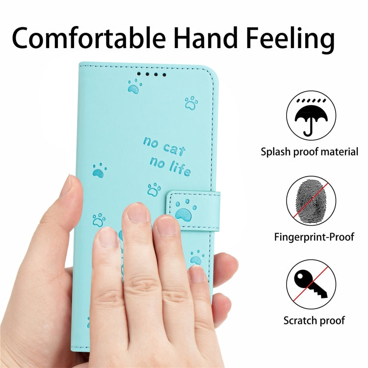 For Motorola Moto G 5G 2024 Embossed Kitten Phone Leather Case with Lanyard(Mint Green) by buy2fix
