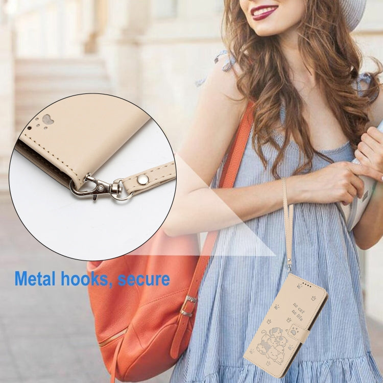 For Motorola Moto G Stylus 5G 2024 Embossed Kitten Phone Leather Case with Lanyard(Beige) by buy2fix