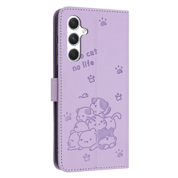 For Samsung Galaxy S25+ / S24+ 5G Embossed Kitten Phone Leather Case with Lanyard(Purple) by buy2fix