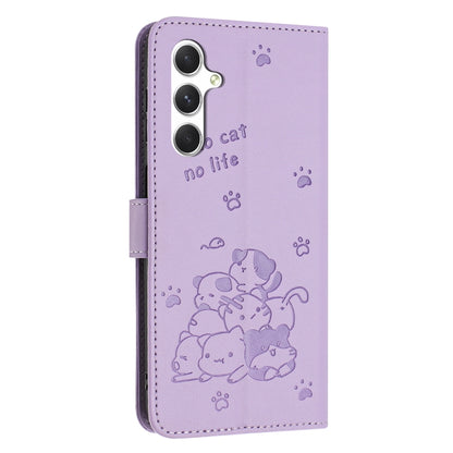 For Samsung Galaxy S25+ / S24+ 5G Embossed Kitten Phone Leather Case with Lanyard(Purple) by buy2fix