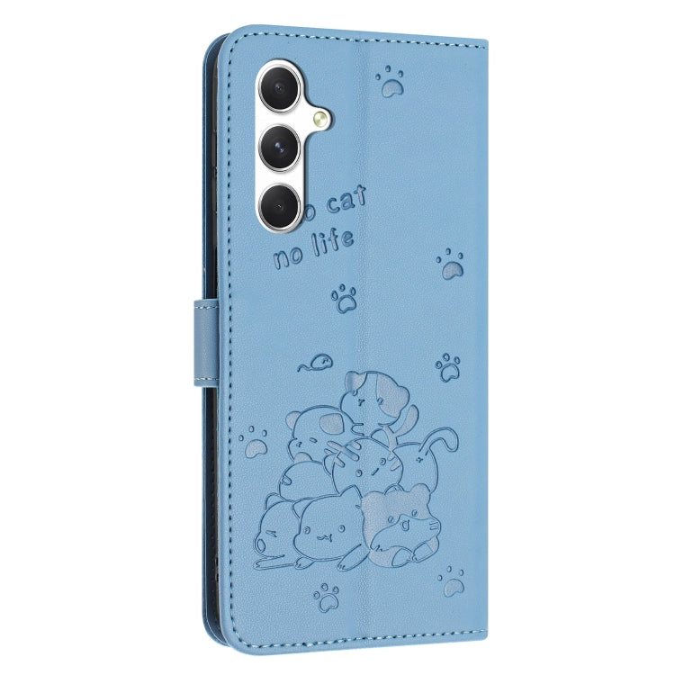 For Samsung Galaxy S25+ / S24+ 5G Embossed Kitten Phone Leather Case with Lanyard(Blue) by buy2fix