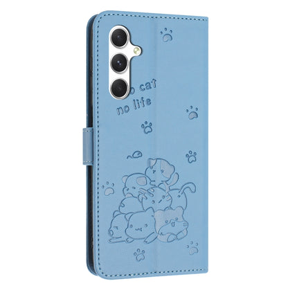 For Samsung Galaxy S25+ / S24+ 5G Embossed Kitten Phone Leather Case with Lanyard(Blue) by buy2fix
