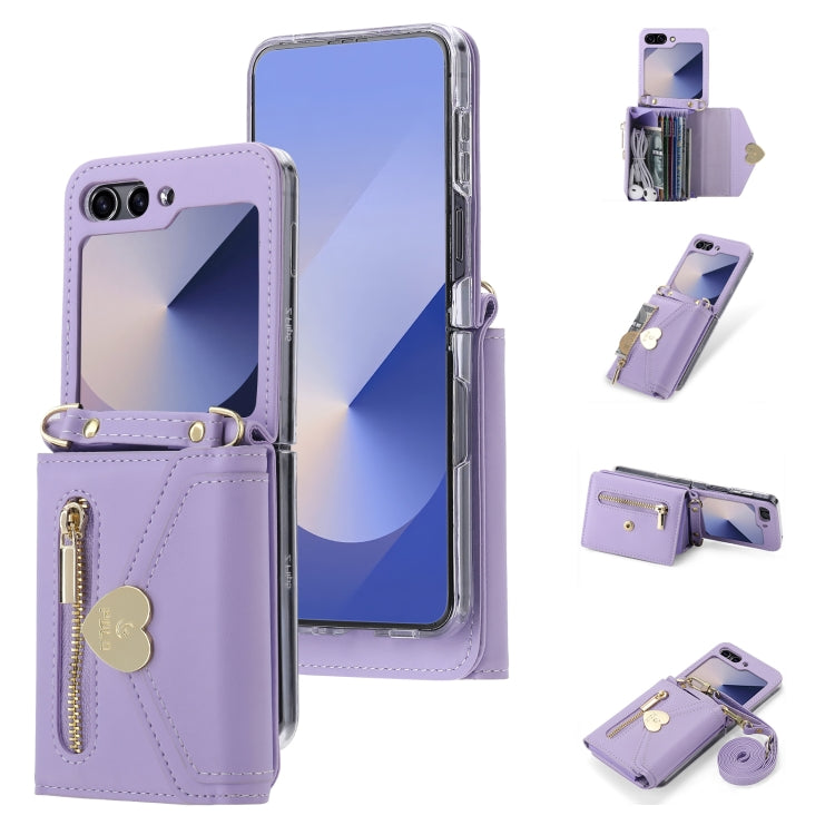 For Samsung Galaxy Z Flip6 / Flip7 FE POLA Love Buckle Multi-Card Slots Zipper Wallet Phone Case(Purple) - Galaxy Z Flip6 5G Cases by POLA | Online Shopping UK | buy2fix