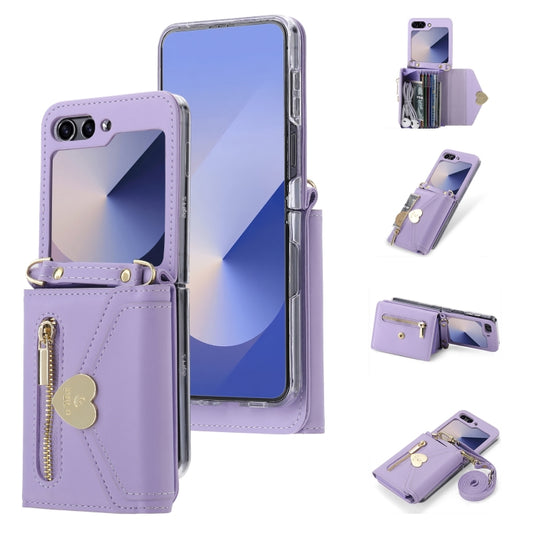 For Samsung Galaxy Z Flip6 / Flip7 FE POLA Love Buckle Multi-Card Slots Zipper Wallet Phone Case(Purple) - Galaxy Z Flip6 5G Cases by POLA | Online Shopping UK | buy2fix