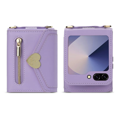 For Samsung Galaxy Z Flip6 / Flip7 FE POLA Love Buckle Multi-Card Slots Zipper Wallet Phone Case(Purple) - Galaxy Z Flip6 5G Cases by POLA | Online Shopping UK | buy2fix