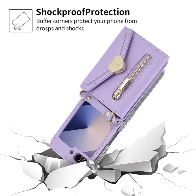 For Samsung Galaxy Z Flip6 / Flip7 FE POLA Love Buckle Multi-Card Slots Zipper Wallet Phone Case(Purple) - Galaxy Z Flip6 5G Cases by POLA | Online Shopping UK | buy2fix