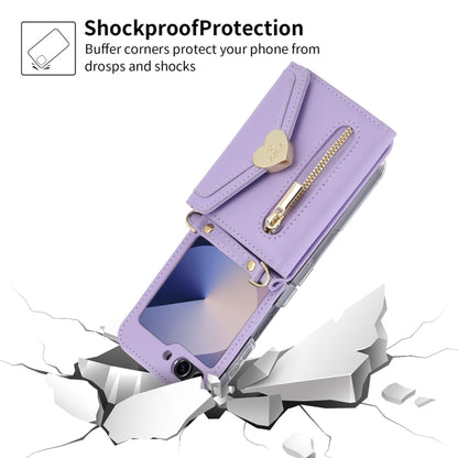 For Samsung Galaxy Z Flip6 / Flip7 FE POLA Love Buckle Multi-Card Slots Zipper Wallet Phone Case(Purple) - Galaxy Z Flip6 5G Cases by POLA | Online Shopping UK | buy2fix