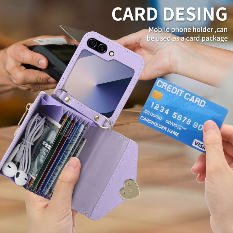 For Samsung Galaxy Z Flip6 / Flip7 FE POLA Love Buckle Multi-Card Slots Zipper Wallet Phone Case(Purple) - Galaxy Z Flip6 5G Cases by POLA | Online Shopping UK | buy2fix