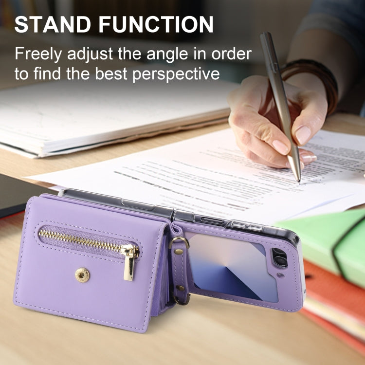 For Samsung Galaxy Z Flip6 / Flip7 FE POLA Love Buckle Multi-Card Slots Zipper Wallet Phone Case(Purple) - Galaxy Z Flip6 5G Cases by POLA | Online Shopping UK | buy2fix
